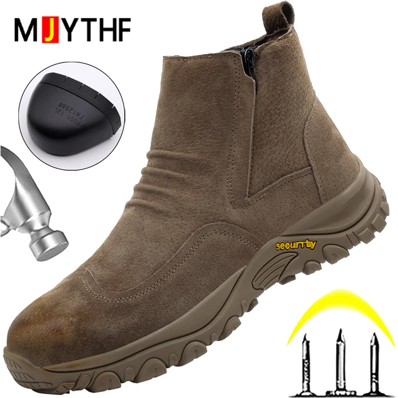 

2026 Мужская термостойкая обувь для искровой сварки, противоударные, противопрокольные рабочие ботинки, защитная обувь, мужские защитные ботинки с боковой молнией