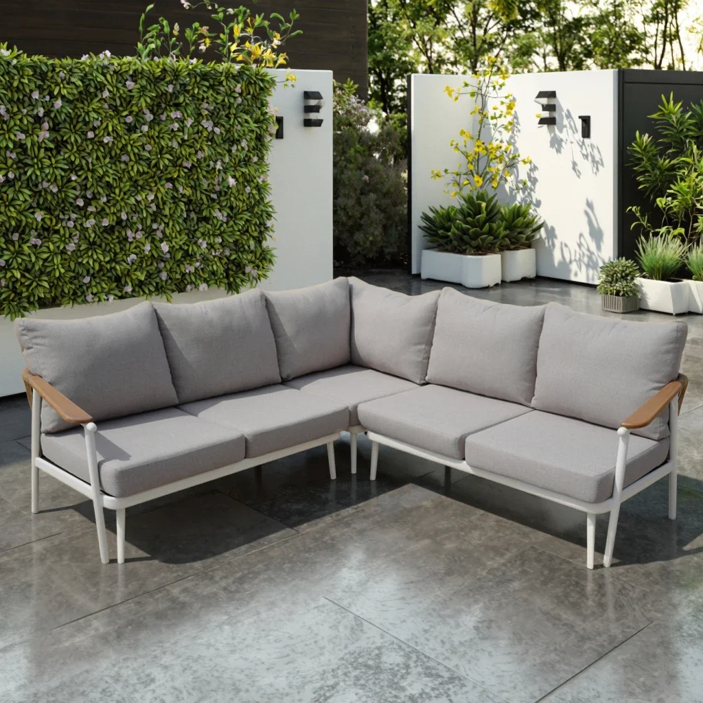 

Modern White Rattan Outdoor Sofa Set with Aluminum Backrest for Garden & School Furniture Home Use