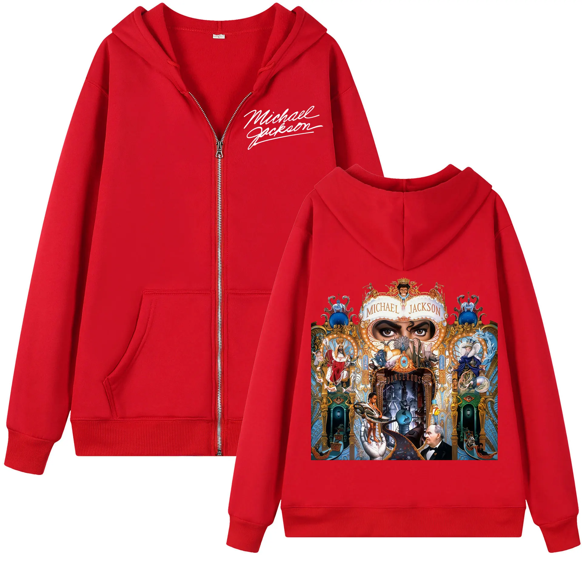 Sänger Michael Jackson Album Grafik-Reißverschluss-Hoodie für Männer und Frauen, modische Rock-Kapuzenpullover im Harajuku Y2k-Stil – Detail 5