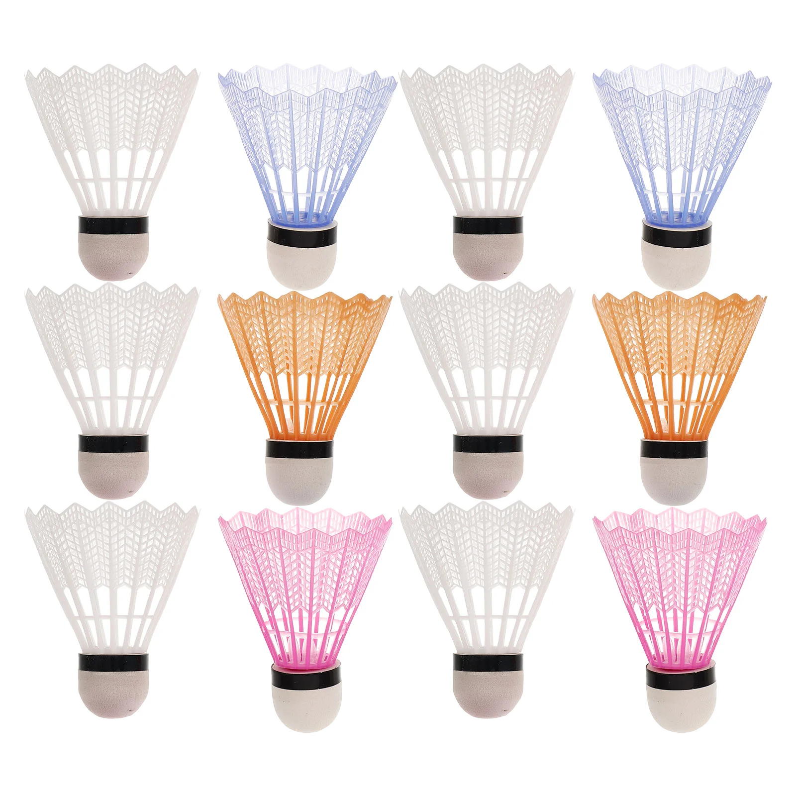 バドミントン プラスチック シンプル 小型 フィットネス シャトルコック 屋外用 12個 (ホワイト カラフル 1バレル6個入り)