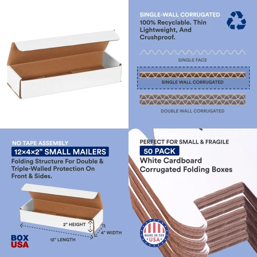 

Shipping Boxes Small 12"L x 4"W x 2"H, 50-Pack Corrugated Cardboard Box Mailer for Packing, Moving and Storage 1242