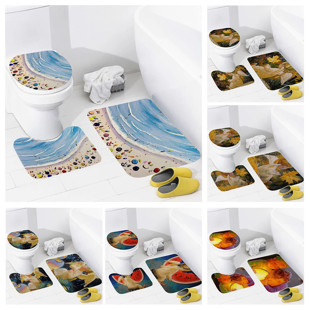 home bathroom floor mats Oil painting style Bath Foot mat modern bathroom accessories rug Toilet mat Bathtub anti-slip carpet