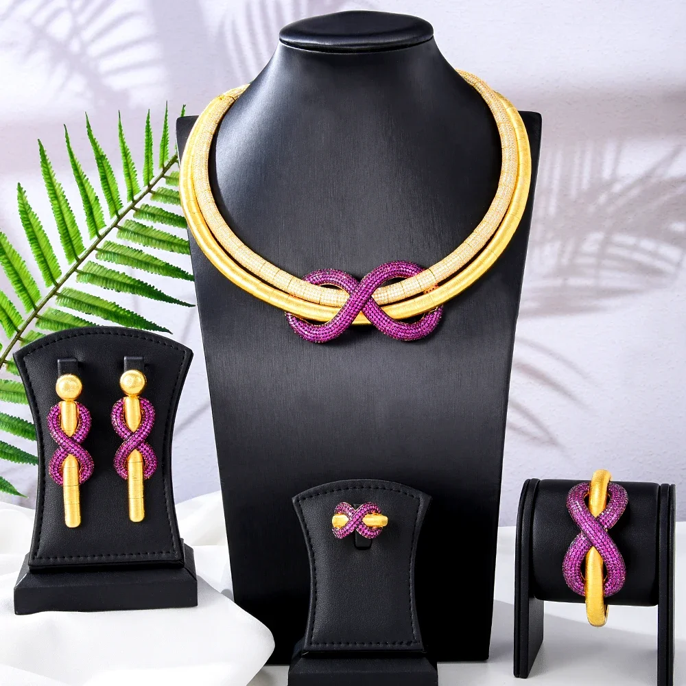 New Luxury 4pcs African Dubai Jewelry Sets For Women Wedding Party 5A Cubic Zirconia Indian Bridal Jewelry Set Gift