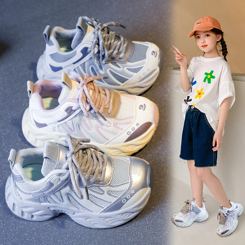 

Новая осенняя обувь 2024, сетчатые дышащие кроссовки для мальчиков и девочек, детская повседневная обувь на толстой мягкой подошве, красивая нескользящая обувь