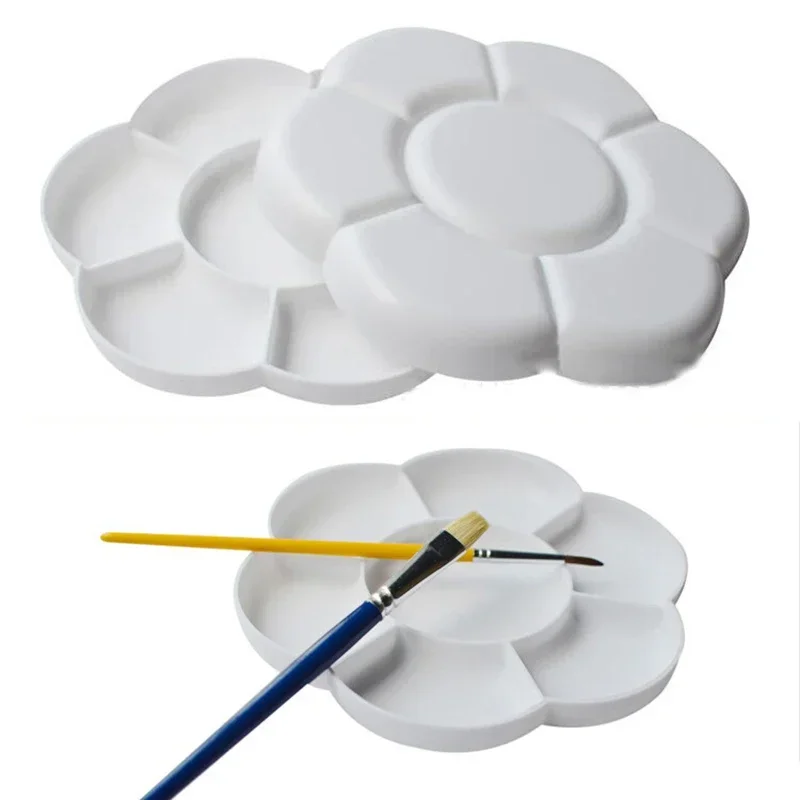 16cm Flower Shaped Plastic Art Palette 7 Well Painting Dish Tray Mixing Palettes For Oil Acrylic Watercolor Gouache Art Supplies