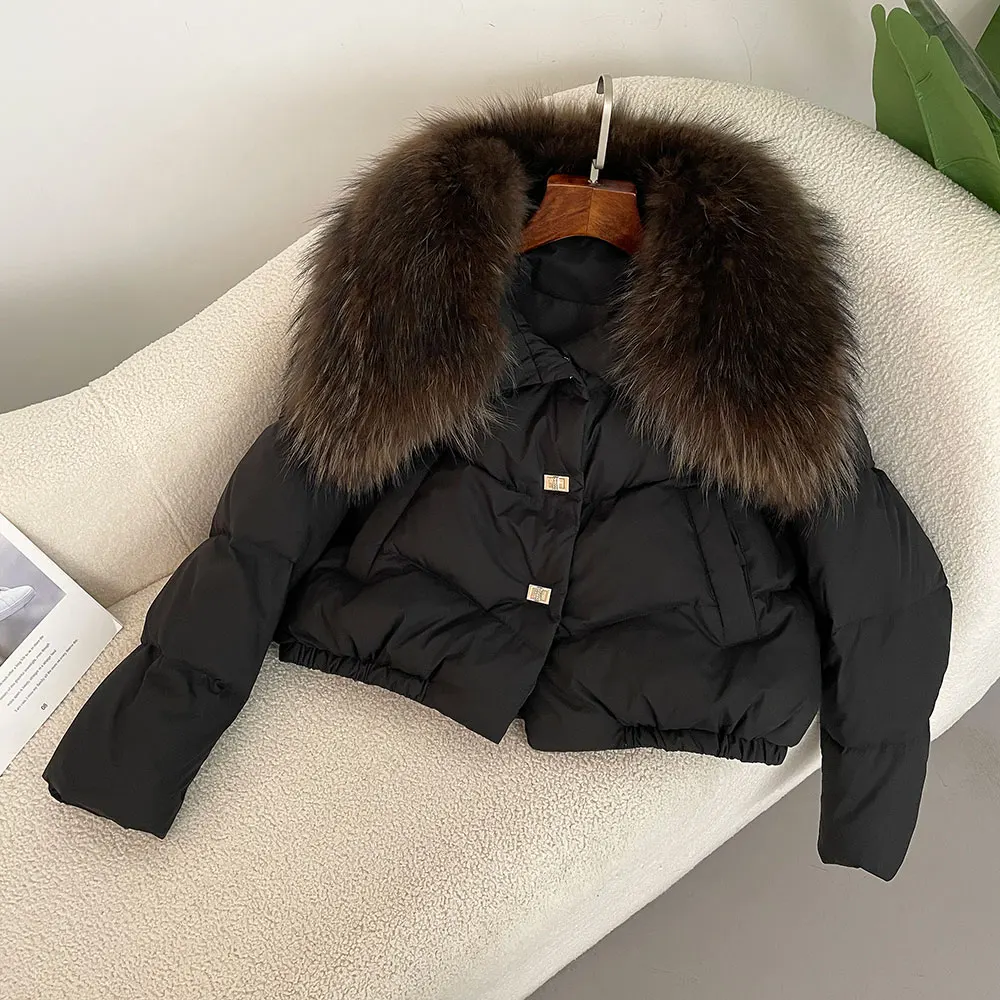 الواقع الفراء سترة للنساء الشتاء ريال الراكون الفراء سترة الإناث الدافئة الأبيض بطة أسفل معطف الخريف 2025 معطف الموضة الأوروبية #4