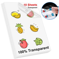 10 Sheets 100% Transparent Printable Vinyl Sticker Paper A4 Self-adhesive copy paper 100% Non-Waterproof Tape for Inkjet Printer