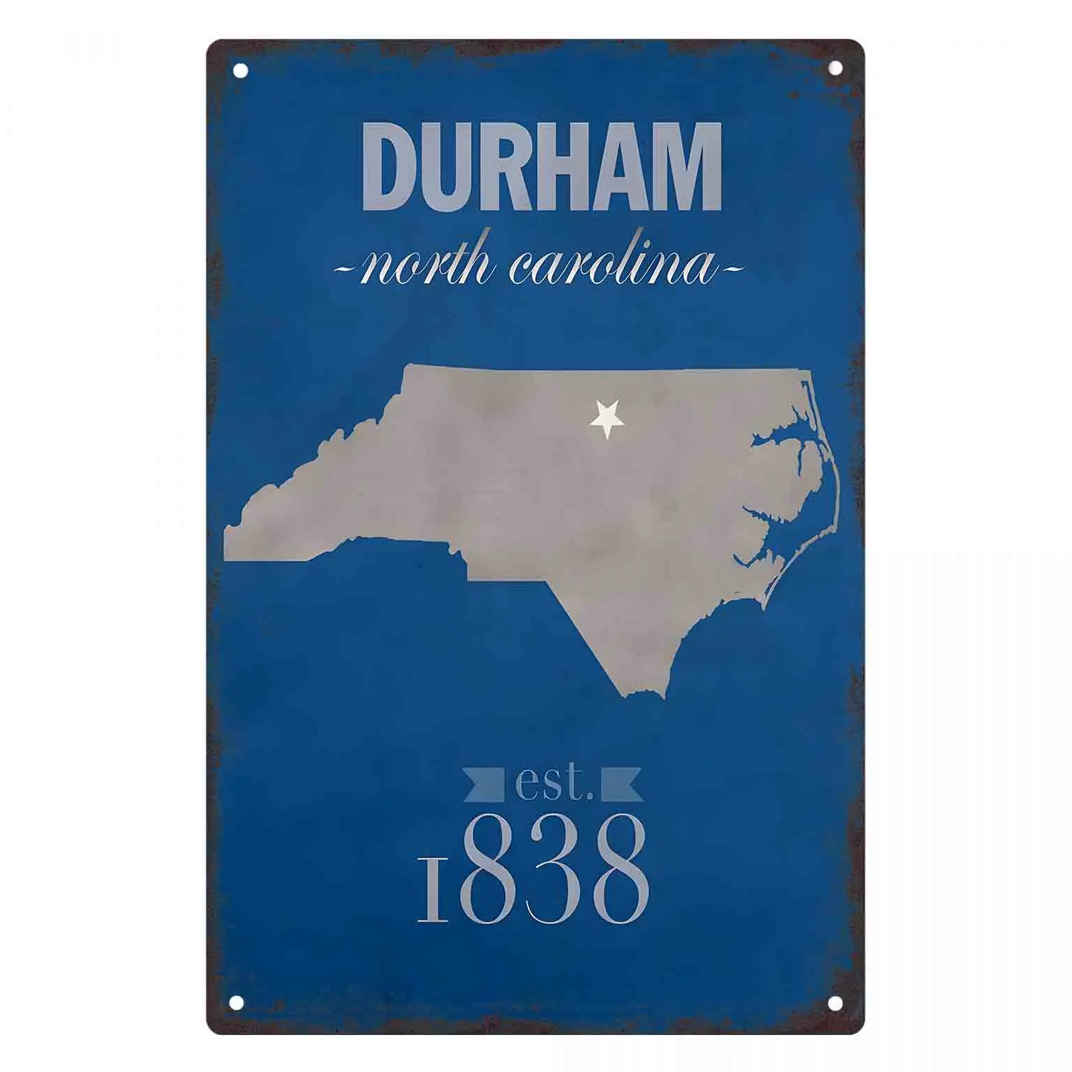 2D FLAT 1pc Durham North Carolina Map Est 1838 Metal Wall Sign Decoration for Home Cafe Garage Bedroom Porch And Garden