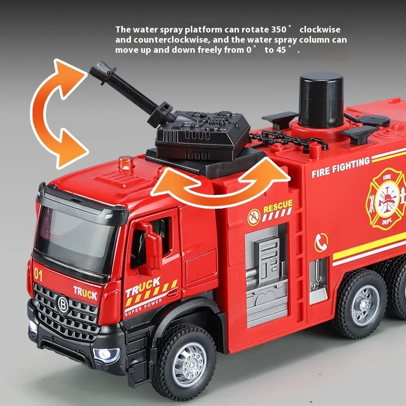 Kid\'s Alloy Fire Truck Model with Water Spray Function - Realistic Detail, Playful Fire-Fighting Experience