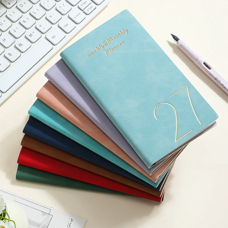 2027 A6 Daily Planner Notebook PU Leather Thick Paper Portable Weekly Monthly Schedule Book for Students/Teachers/Office Workers