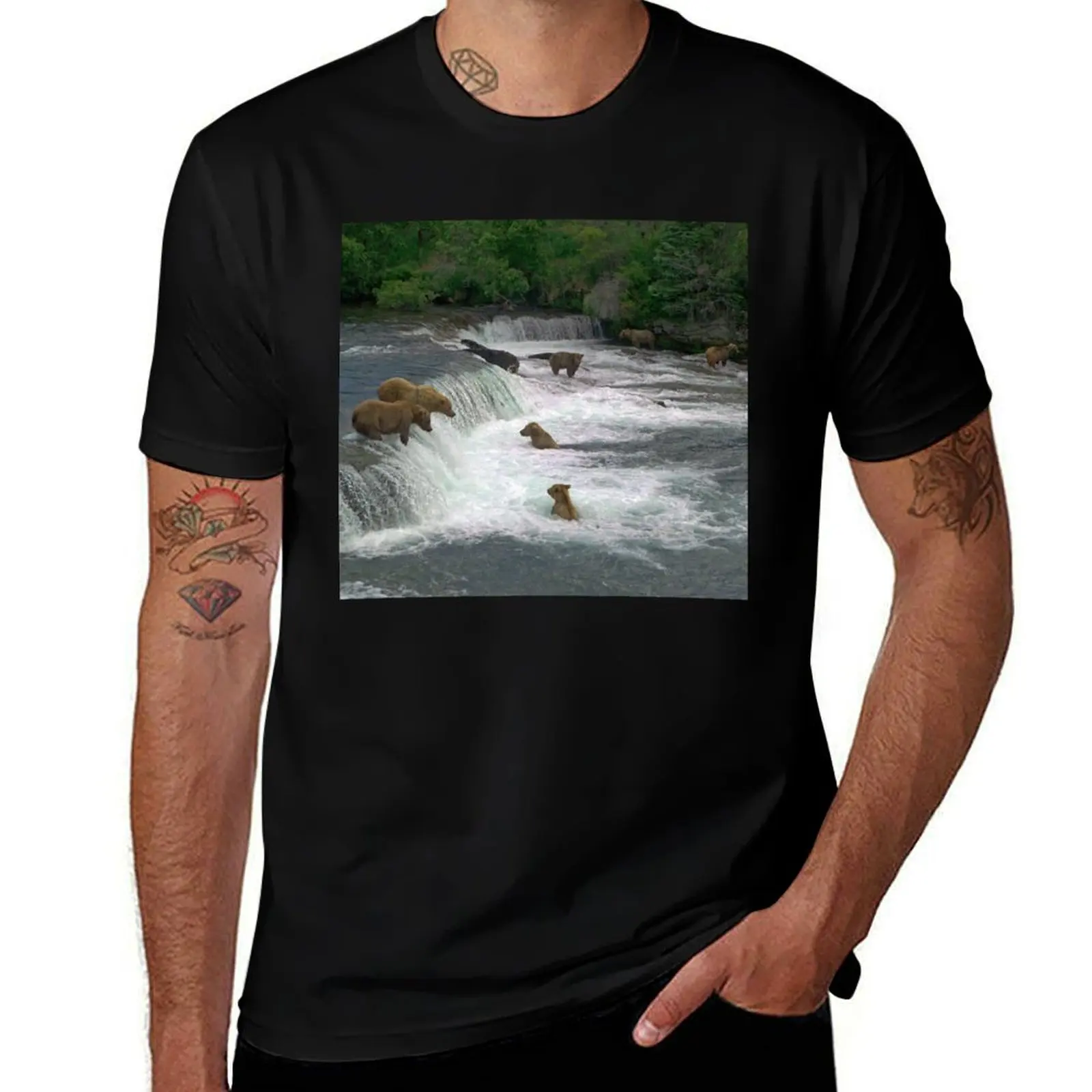 Camiseta de osos marrones, Brooks Falls, Brooks River, Parque Nacional Katmai, Alaska, camisetas para hombre con gráfico divertido