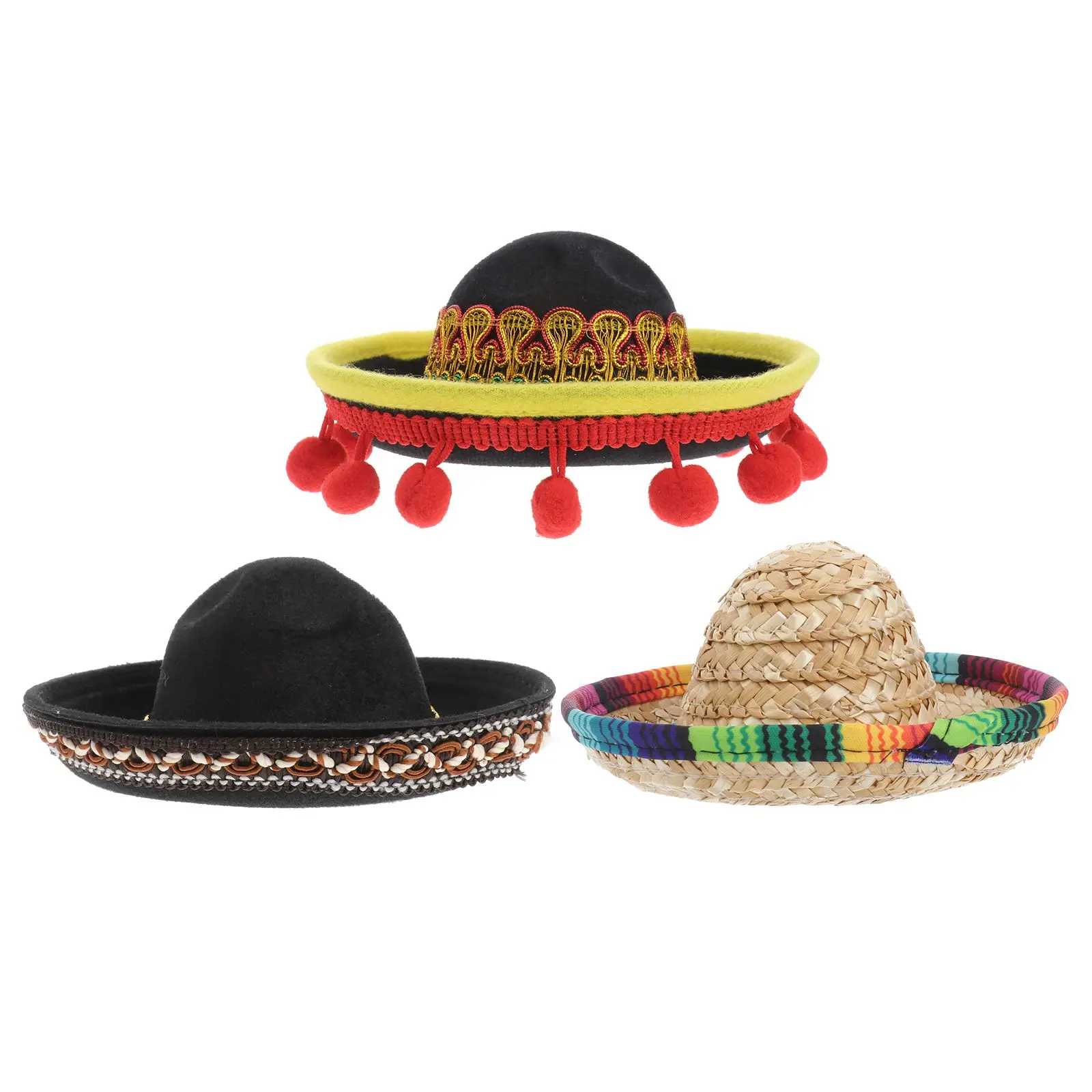 

3pcs Mexican Hat for Pets Breathable Halloween Pet Hat Dog Sombrero Costume Cat Puppy Party Photo Props Gentle Material