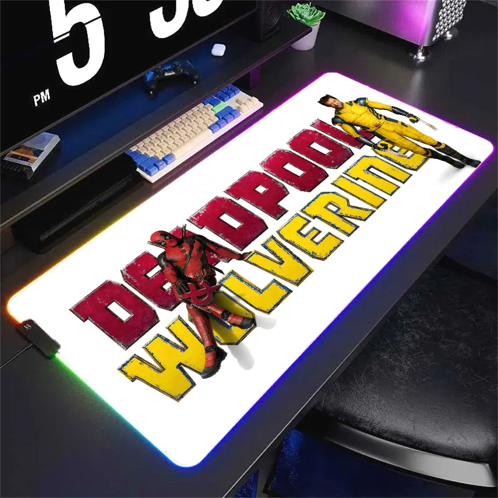 Movies D-Deadpool & W-Wolverine Mousepad XXL RGB Gaming Mouse Pads HD Black Gamer Accessories Large LED