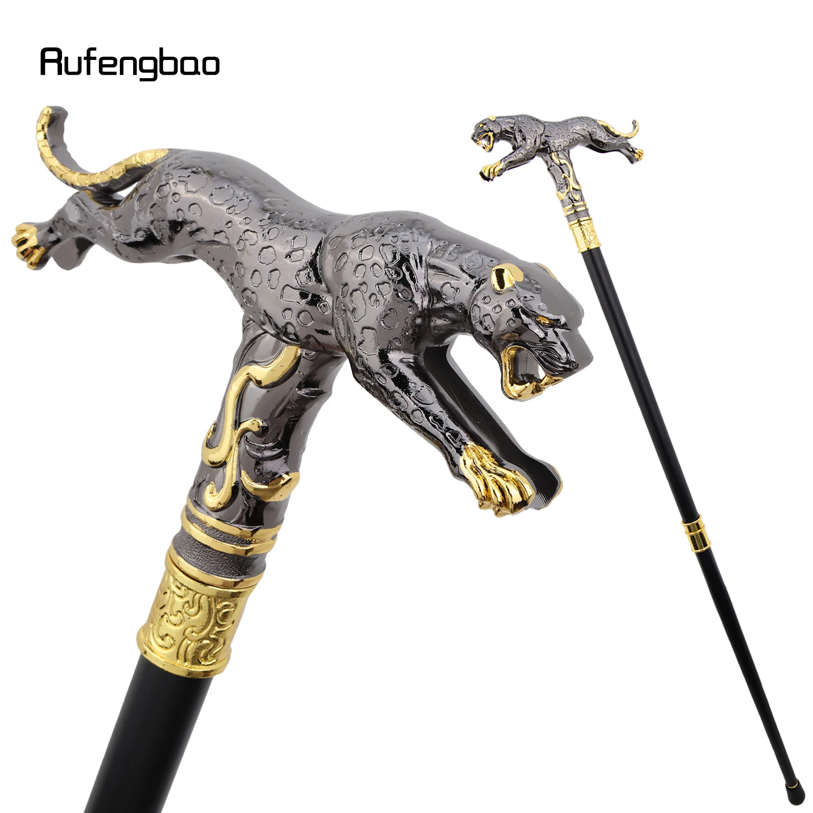 Bastón Decorativo con Diseño de Leopardo Negro y Dorado con Cola, para Cosplay, Fiestas, Moda, Halloween, 94 cm