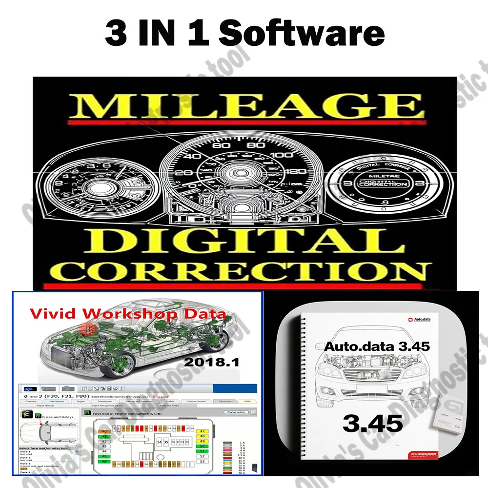 

AutoData 3.45 Car accessories + vivid 2018 OBD2 Scanner + DASH MILLEAGE CORRECTION+AIRBAG CRASH CLEAR+ IMMO OFF+ IMMO SOFTWARES