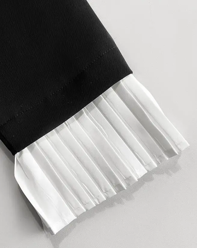 Colorblock – robe Blazer plissée à col cranté, manchette évasée, Double boutonnage, élégante, taille cintrée, ourlet évasé, pour les déplacements