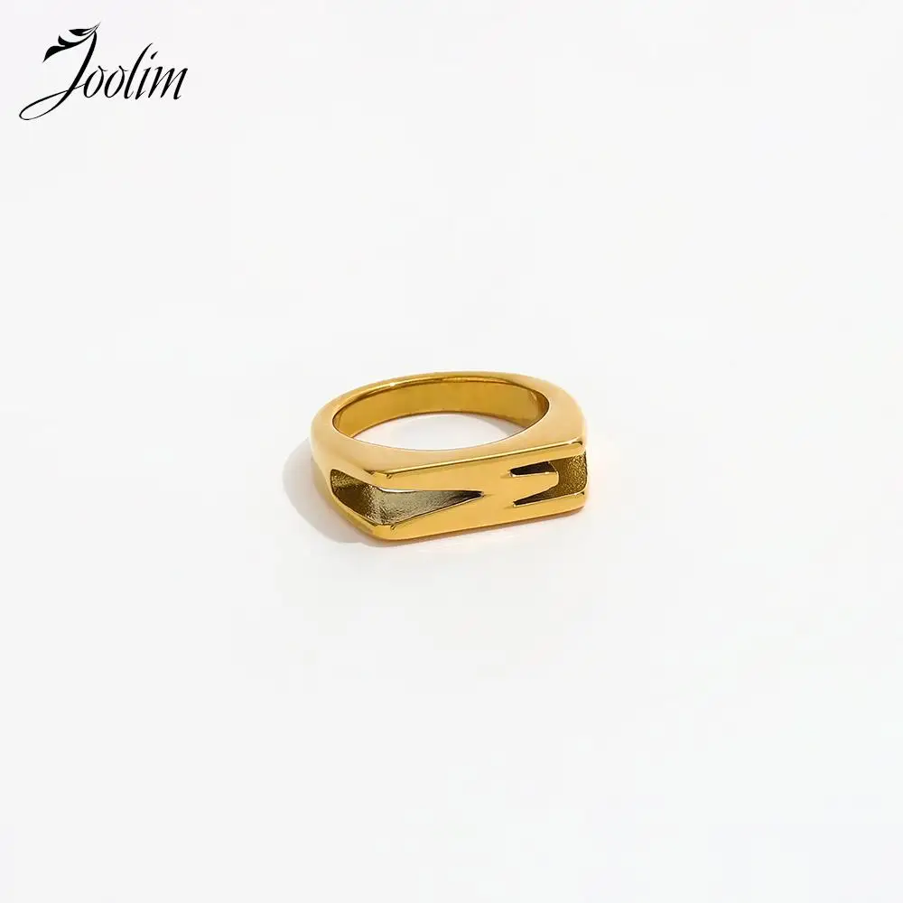 

Joolim Jewelry Wholesale High End PVD Waterproof Three-dimensional M Letter Hollow Stainless Steel Finger Ring Trendy for Women