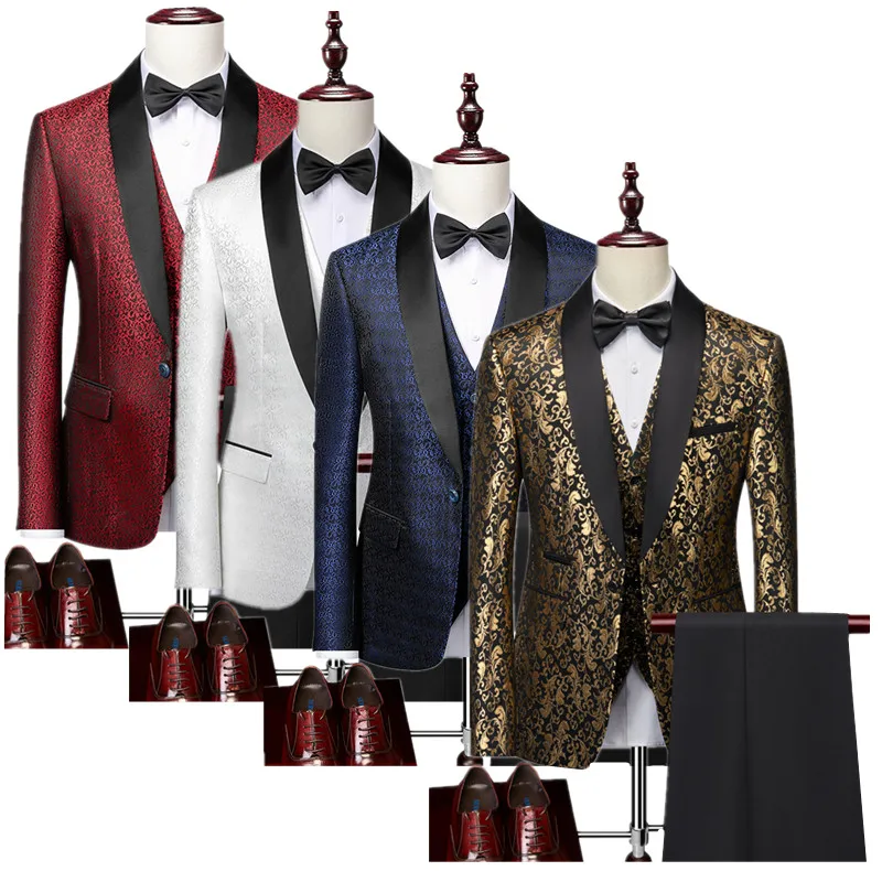 

Luxurious Gold Jacquard Tuxedo Suits for Men - Stylish 3 Piece Set , Perfect for Formal Events & Parties , Wedding, Prom Dress