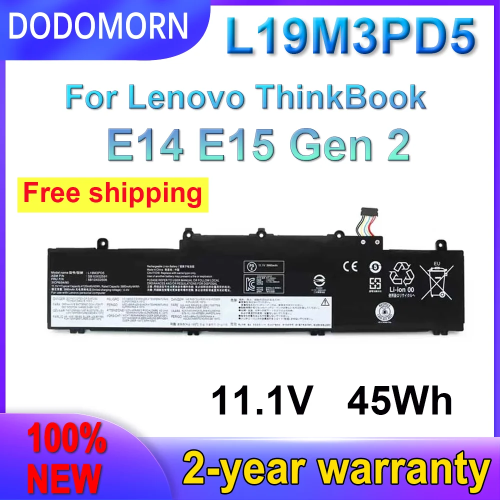 

Аккумулятор DODOMORN L19M3PD5 L19D3PD5 L19L3PD5 для Lenovo Thinkpad E14 E15 Gen 2 5B10X02594 5B10X02606 TP00116C L19C3PD5