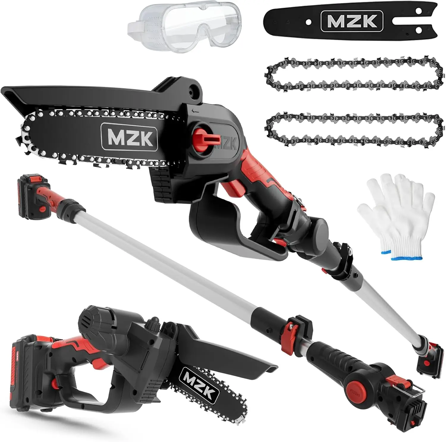 2-in-1 Cordless Pole Saw & Mini Chainsaw with 3 Replacement Chain, Pole Saw for Tree Trimming(Battery and Fast Charger Included)