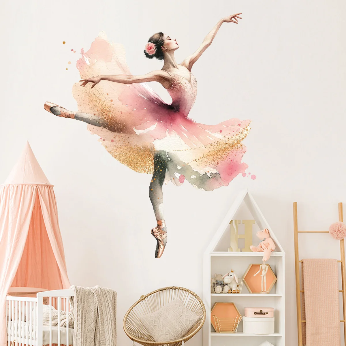 Beautiful Ballerina Girl Self-adhesive Wall Sticker Ballet Girl Dancer Art Wallpaper for Girls Room Dance Room Home Wall Decor