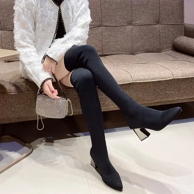 2023 New Woman Long Socks Boots Female Fashion Flat Fashion Shoes for Women Winter Stockings Boot Platform Female  Women Shoes