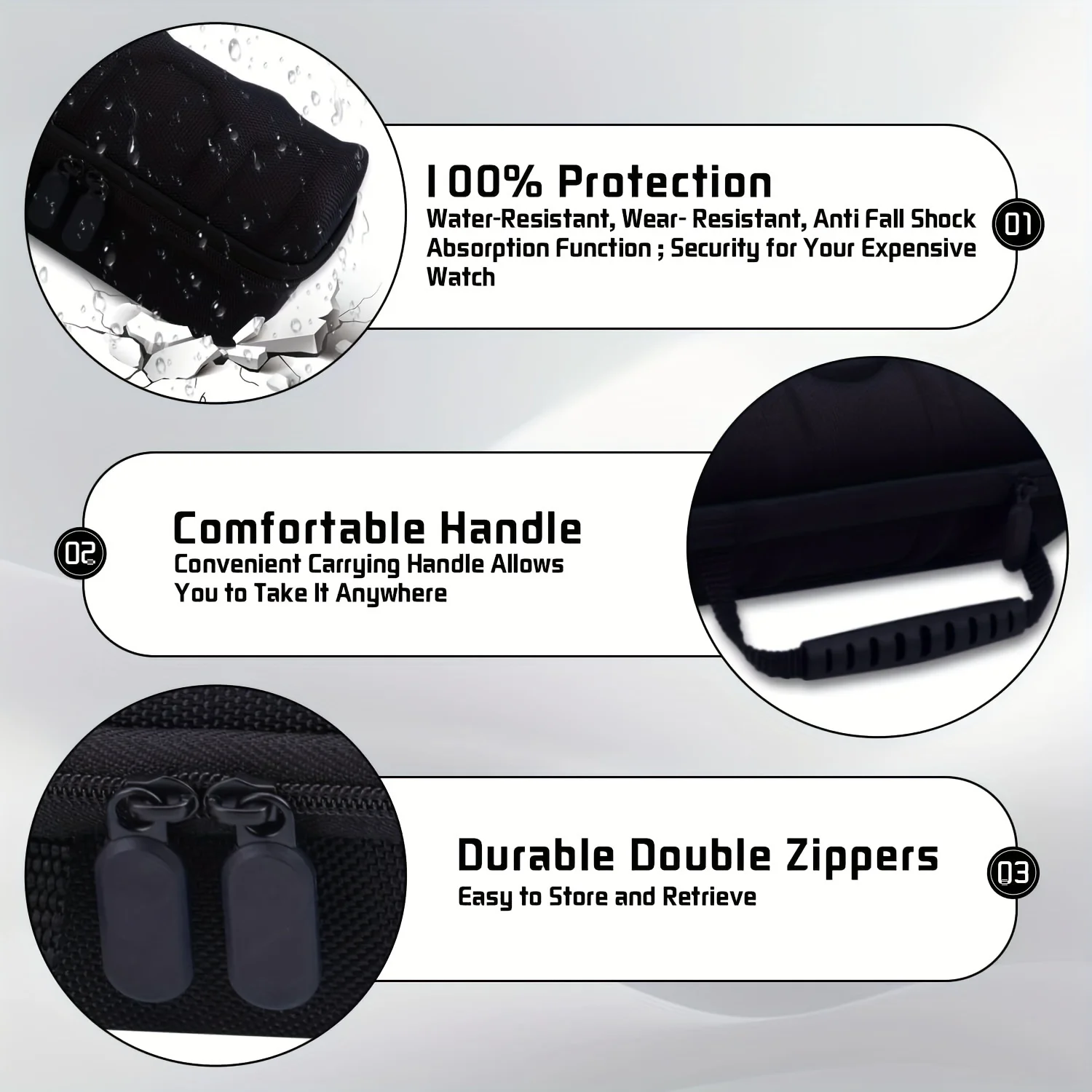 حقيبة سفر لساعة من النايلون الأسود مكونة من 5 فتحات - منظم تخزين واقٍ مع وسادة ساعة وخزانة عرض وحامل للساعة