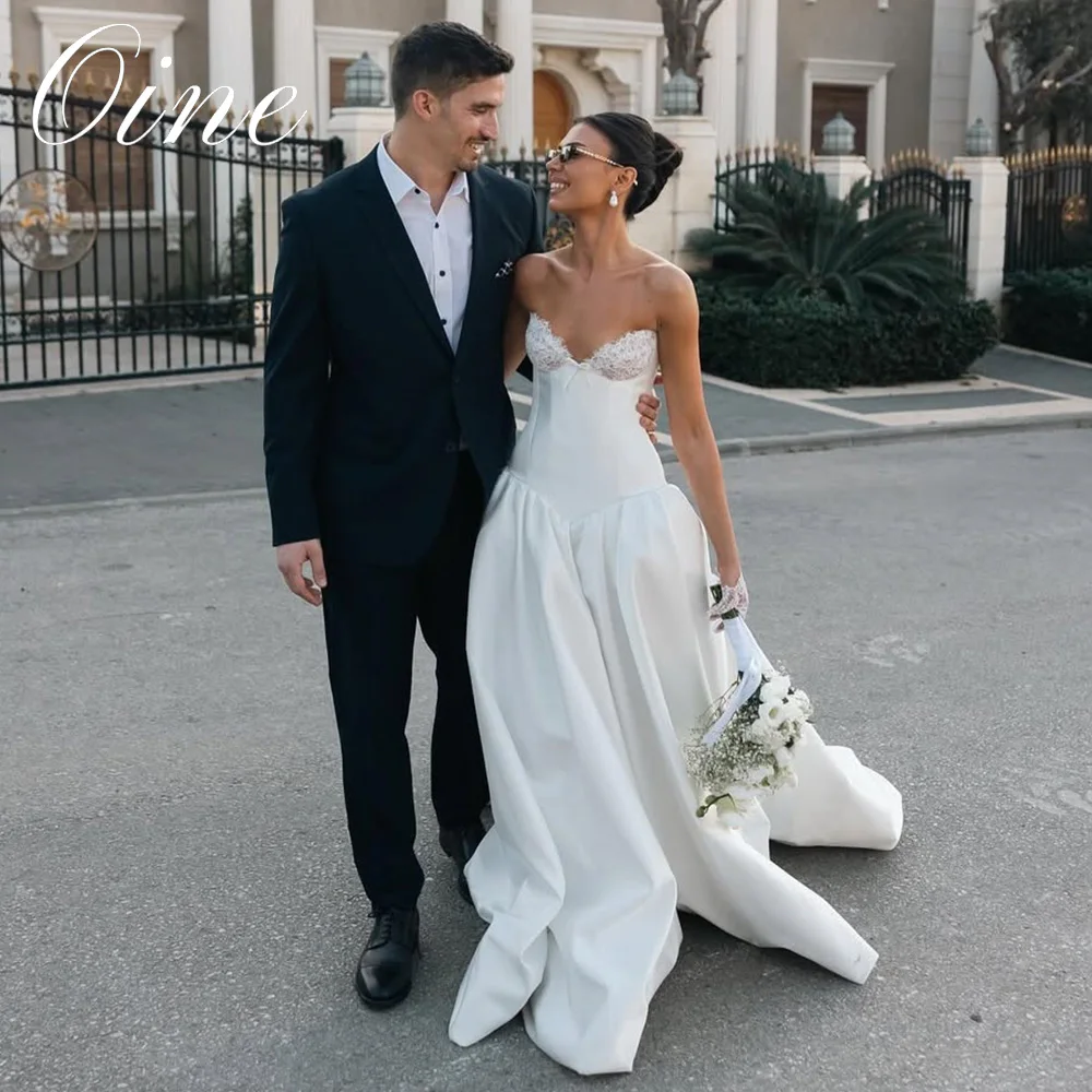 Oine Simple Stain Lace Wedding Dress 2026 Pleat Sleeveless Sweetheart Collar A-Line Bridal Gowns robe de mariée Customized