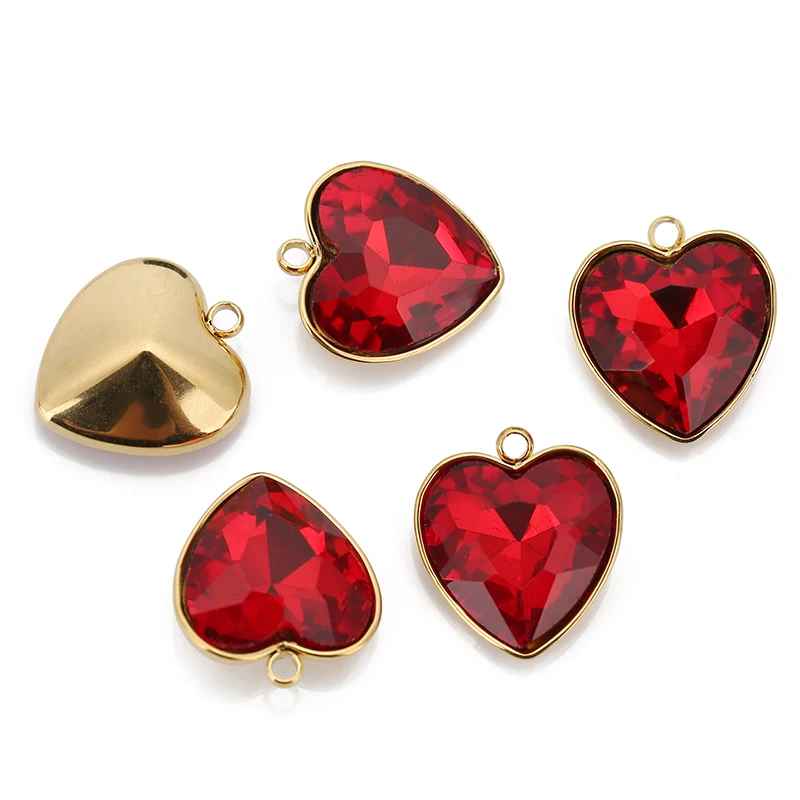 5pcs/lot Stainless Steel Heart Glass Pendant Faceted Glass Crystal Charms for Bracelets Earring Necklace Jewelry Making Supplies image 4