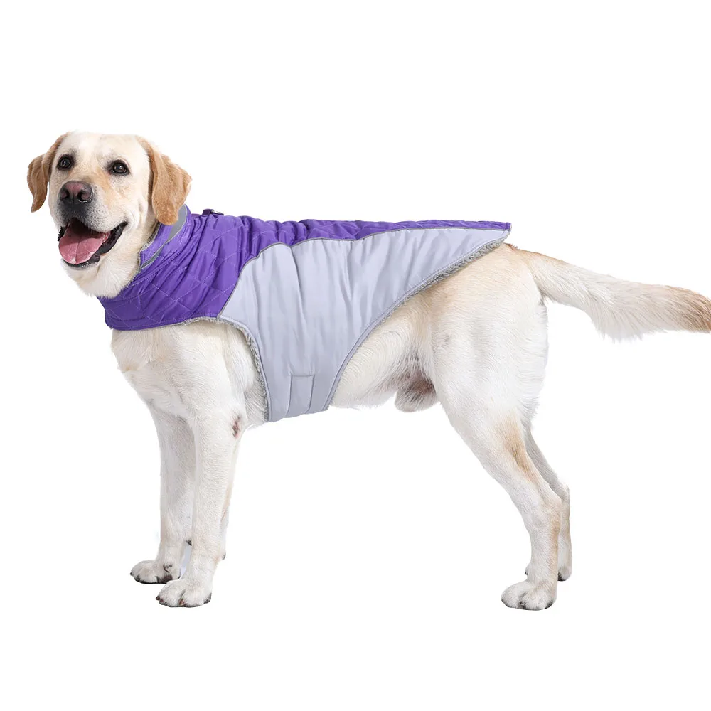 Reflektierende Haustierkleidung für kleine große Hunde, warm, verdickt, Fleece, Hundeweste, Mantel für den Winter, karierter Welpenparka mit D-Ring, Labrador – Detail 5