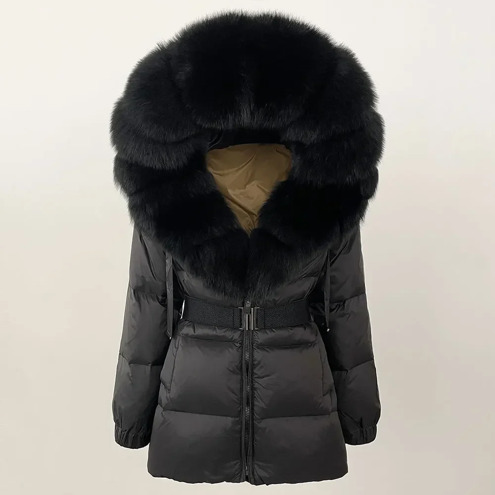 MENINA 2024 Winter Jacket Women Real Natural Fox Fur Collar Hooded Thick Warm 90% White Duck Down Coat Female Streetwear Casual