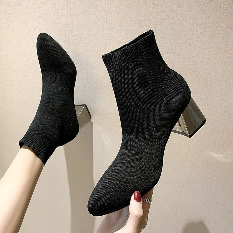 

Fashion Modern Boots Women Boots Nice Spring New Fashion Breathable Stretch Fabric Woman Socks Shoes Ladies Casual Heel 5.5cm