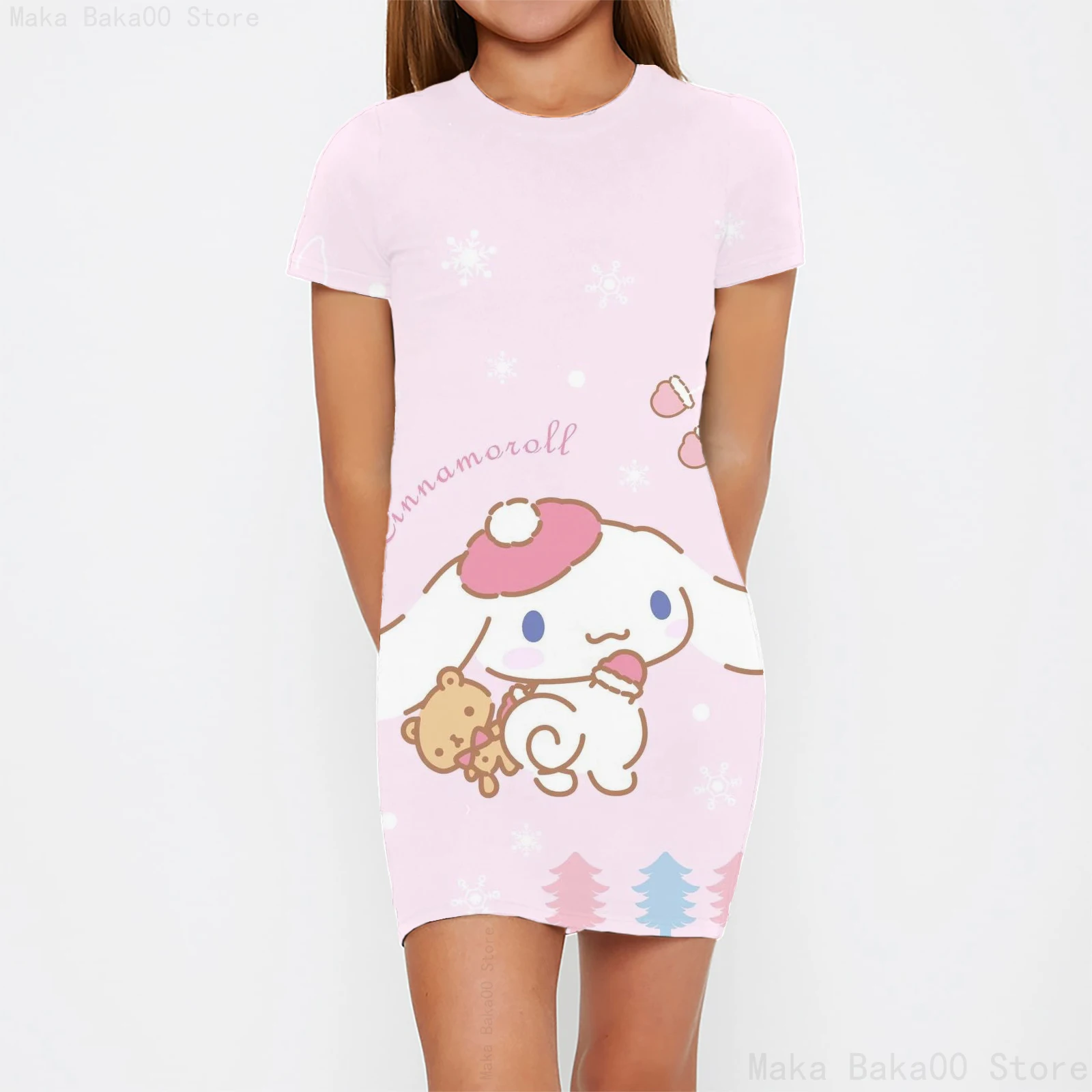 Sanrio print short-sleeved dress sweet cute cartoon casual tight home dress children's same baby girl nightdress