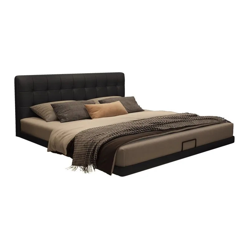 

Leather black thin bedside, suspended bed, modern simplicity, master bedroom 1.8 meters