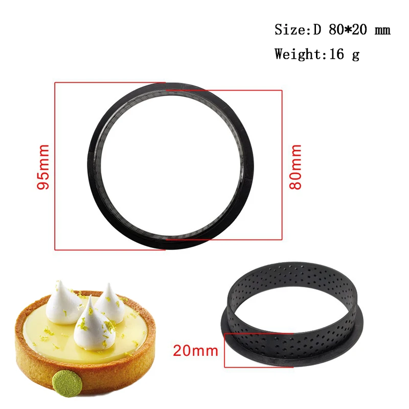 4/6/8pcs Circular Tart Ring French Dessert Mould Kitchen Black Plastic Perforated Egg Tart Mold Cutter Pastry Decorating Tools