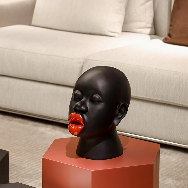 

Post-modern black African face ornaments designer home store luxury soft decorations