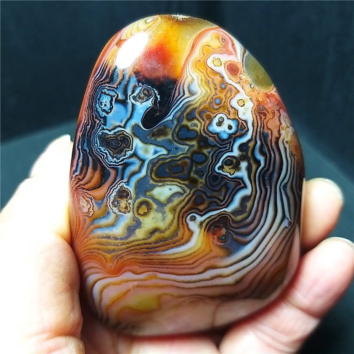 Banded Agate Artisan Stone, Rainbow Color, Polished Tumbled, Shelf Display, Natural Stone, Crystal Collection, Table Display