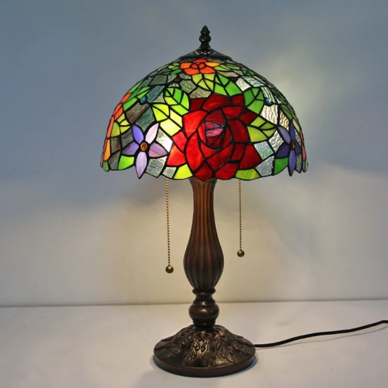 Dia30cm americano pastoral vidro rosa candeeiro de mesa quarto sala estar tiffany iluminação lâmpada mesa