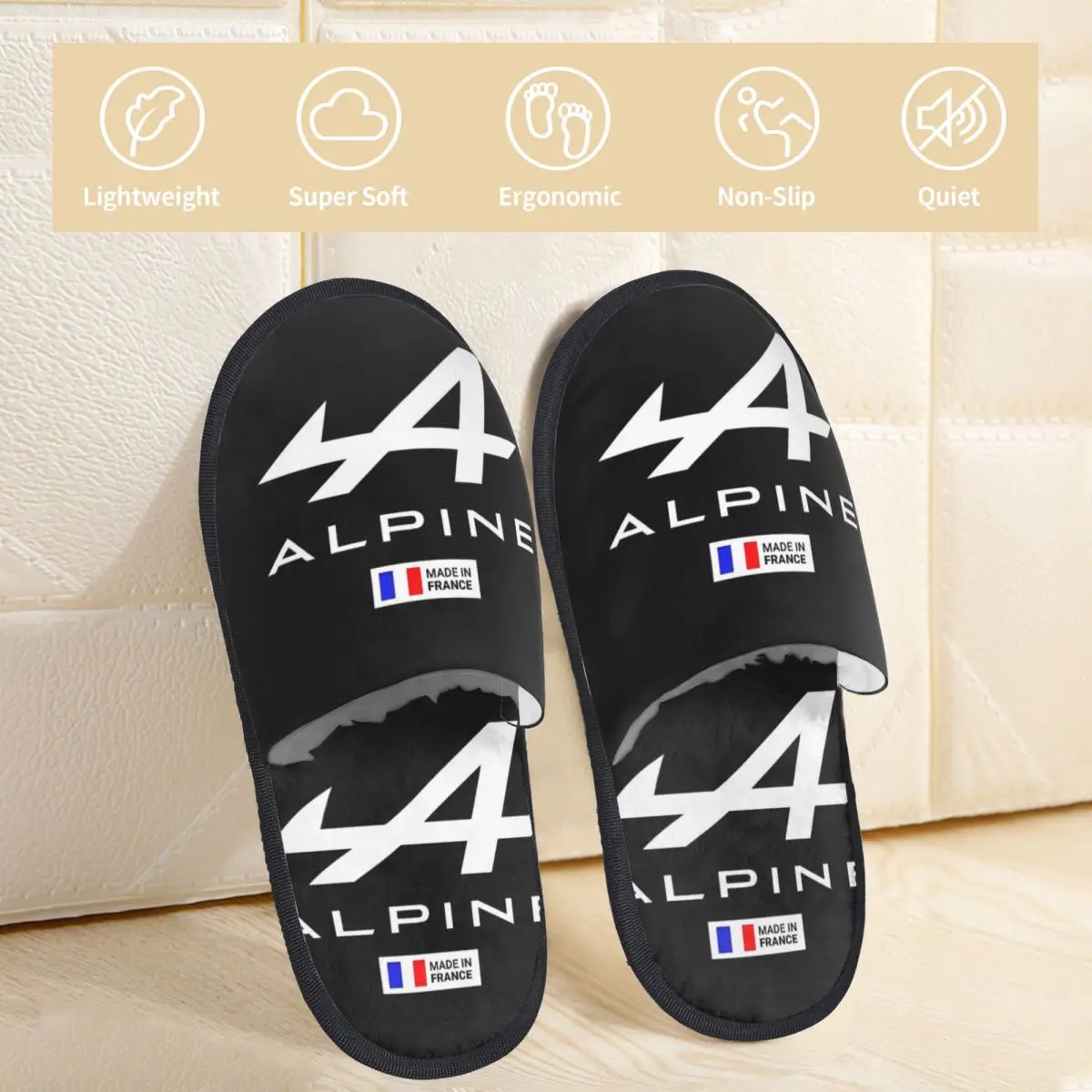 Alpine Car 110-logo Winter pluche pantoffels Slaapkamer Racing Gezellige traagschuimpantoffels Antislip