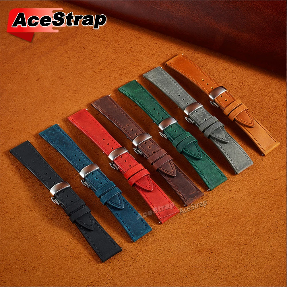 Cinturino per orologio vintage a sgancio rapido per cinturino per orologio Huawei 22mm 18mm 20mm Cintura in pelle di vacchetta con fibbia pieghevole a farfalla per braccialetto Seiko