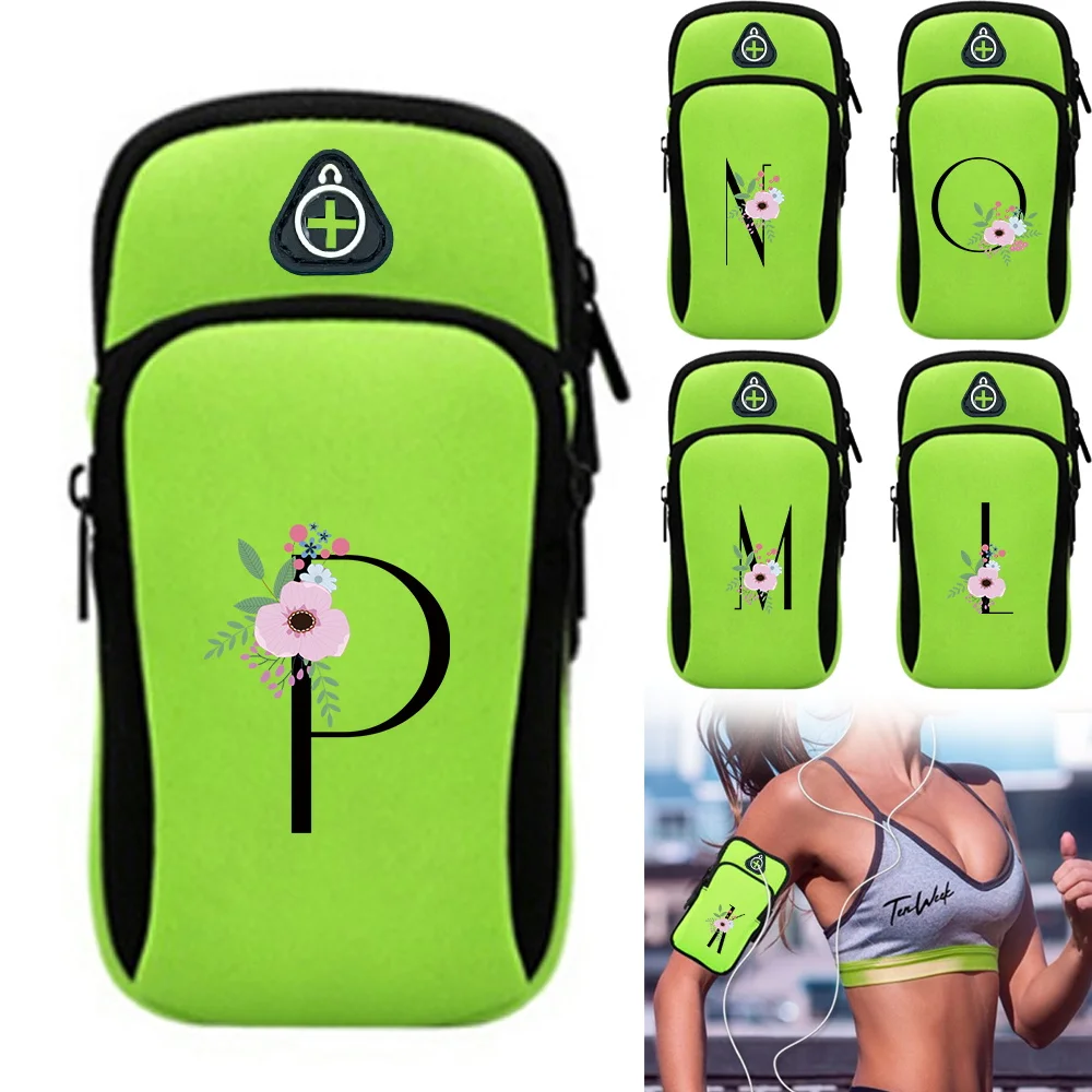 Running Bag Outdoor Sports Waterproof Dustproof Breathable with Headphone Jack Fitness Phone Holder Flower and Black Series