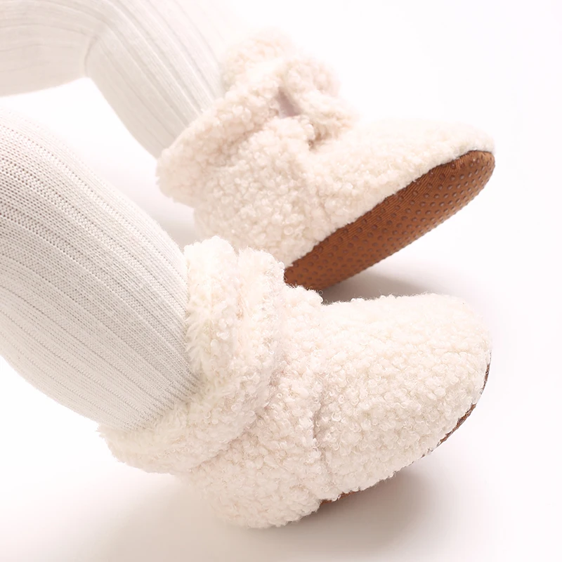 Neugeborenes Baby, Junge, Mädchen, weiche Fleece-Booties, Stay On, Säuglingshausschuhe, Socken, Schuh, rutschfester Greifer, Kleinkind-Erstwanderer, Winter-Knöchel – Detail 10