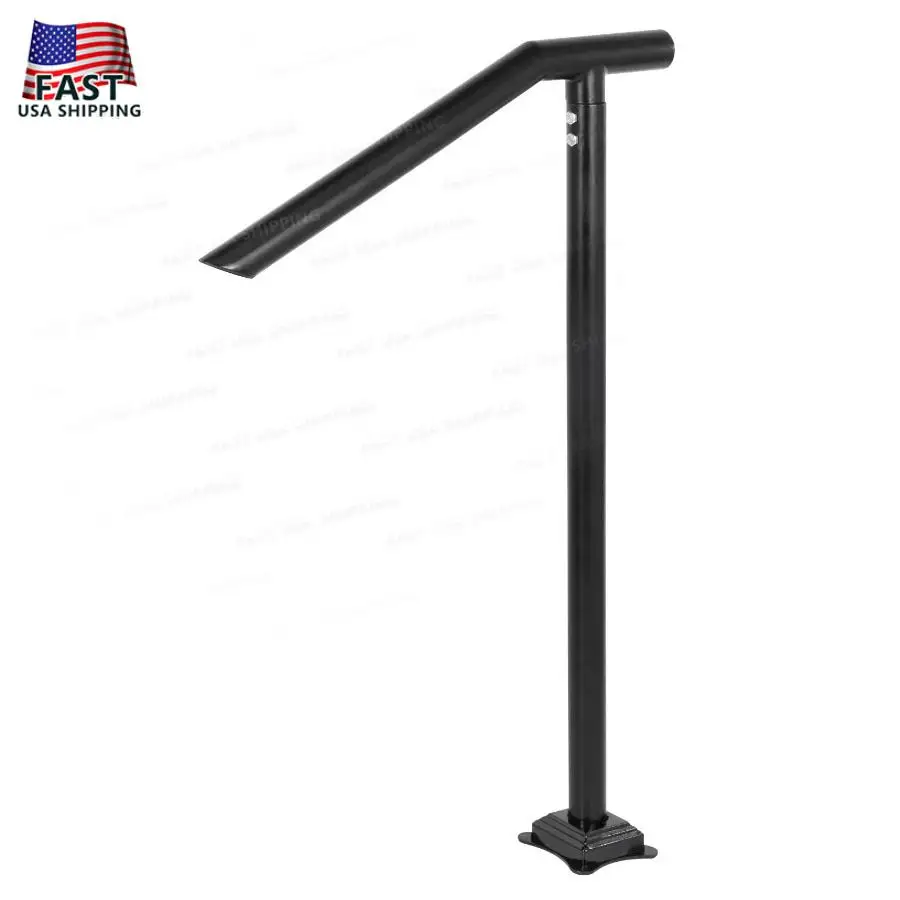 3Ft Step Railing Iron Stair Handrail Floor Mounted Sturdy Black Arched Handrails for Outdoor Indoor Steps Fits 2 to 3 Steps