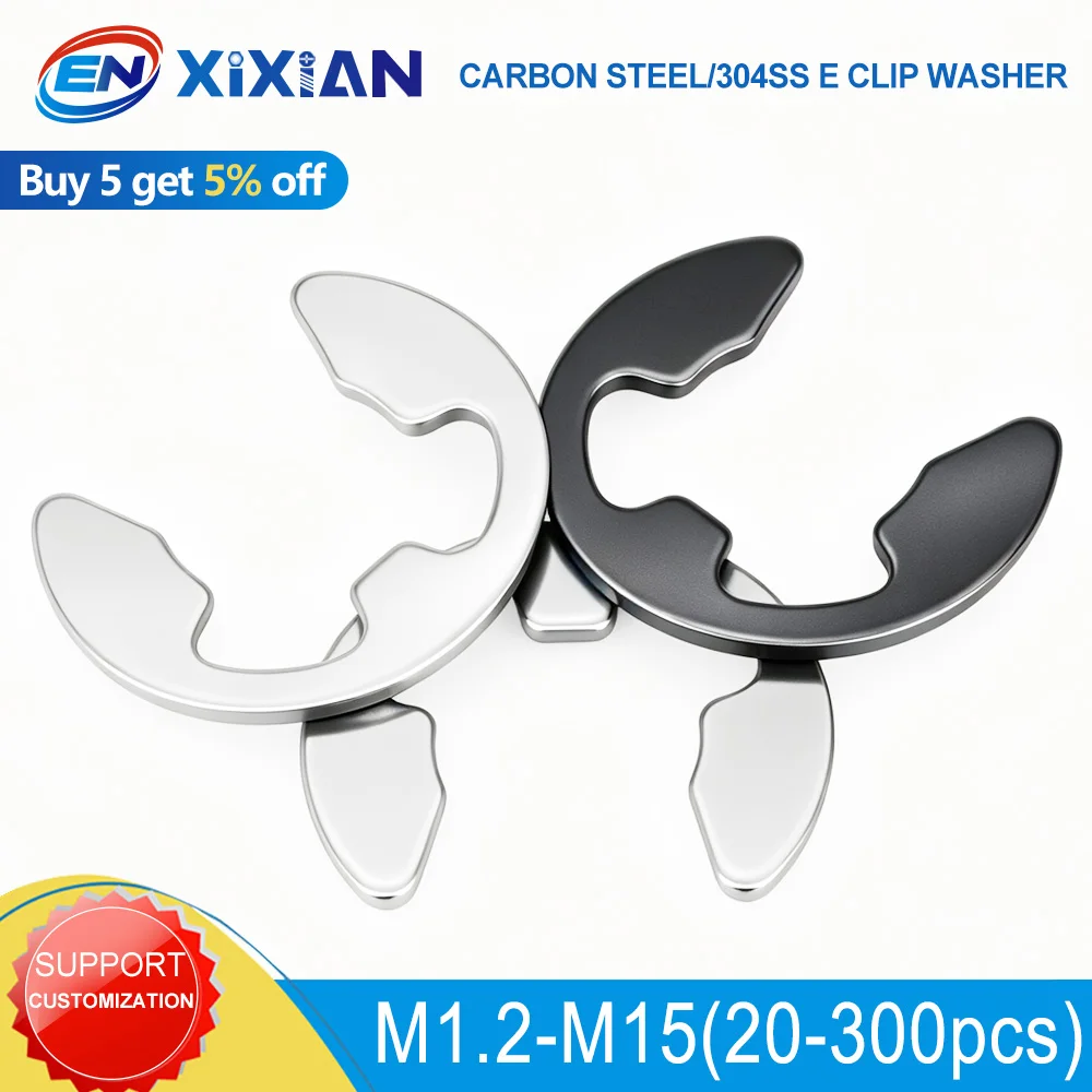 304 Stainless Steel E Clip Circlip Carbon Steel Gasket Retaining Ring Washer for Shaft Fastener M1.2 M1.5 M2 M3 M3.5 M4 M5-M15