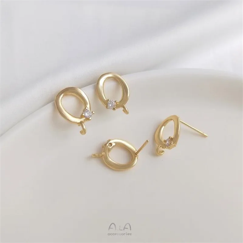 14K Gold-plated Pentagram Zircon Oval With Hanging Ring Earrings Hmade DIY Earrings Ear Jewelry Accessories Material