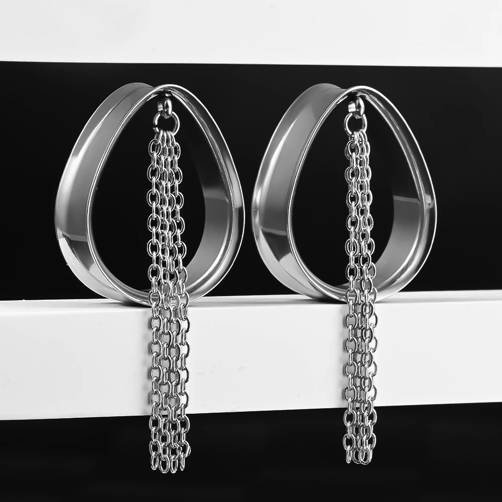 

Vankula 2PCS Stainless Steel Ear Gauges Tunnels Teardrop Chain Plugs Stretchers Plugs Piercing Plugs Gauges Plugs Body Jewelry