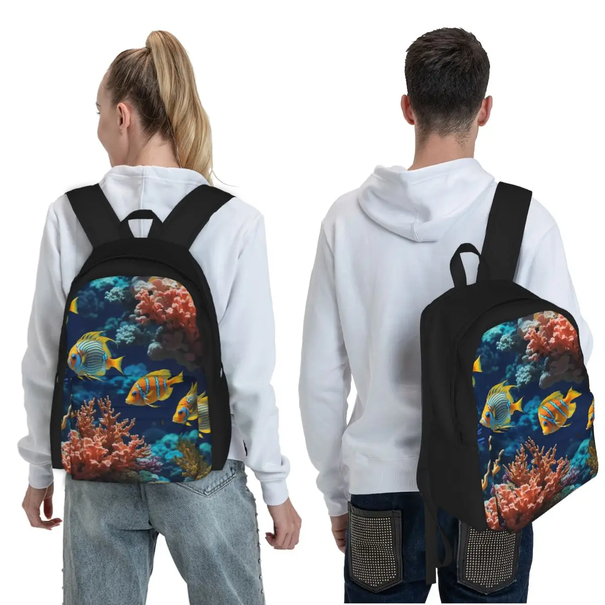 Vibrant Corals On Ocean Blue Student Backpack School Bag Hiking Travel Daypack for Boys Girls Fashion Bookbag Shoulder Bags