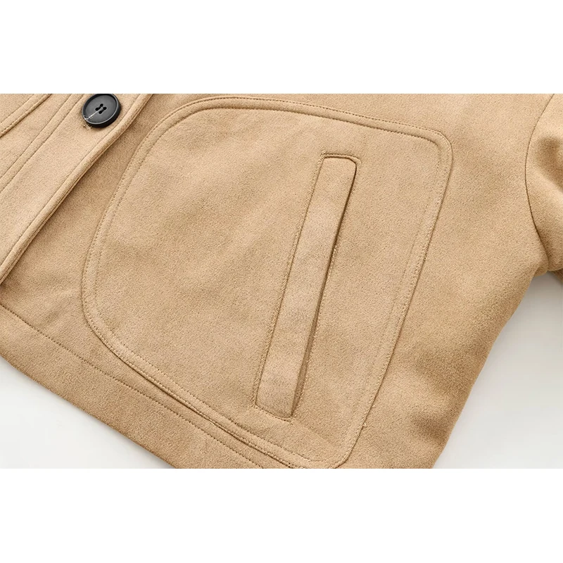 YENKYE 2025 女性フェイクスエードレザーショートジャケットシングルブレストポケット付きストリート秋の上着女性の衣装