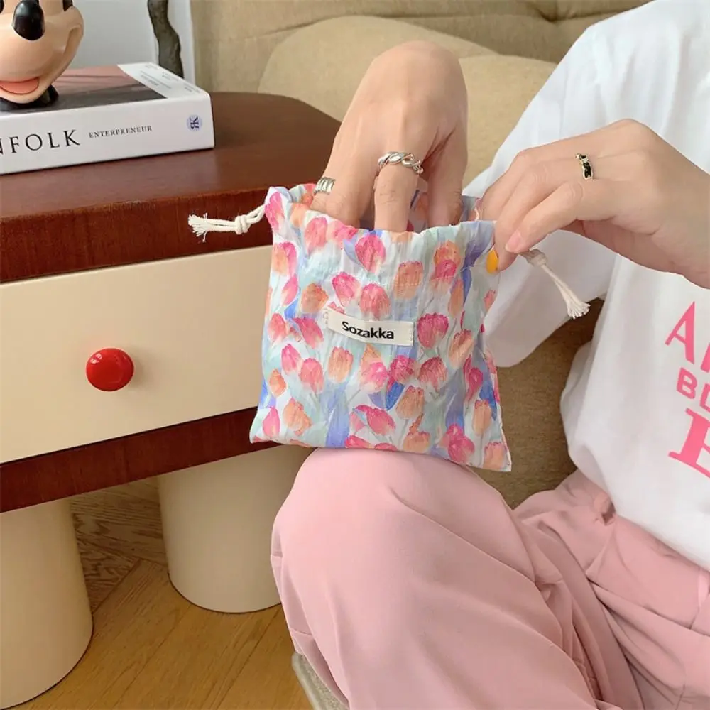 Women Cloth Floral Bag Wallet Kawaii Cute Coin Purse Storage Bag Travel Cosmetic Bag Drawstring Bag