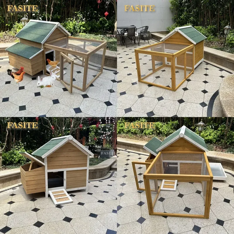 For Large Outdoor Wooden Chicken Coop Rainproof Sun Protection Poultry House Cage for Ducks Rabbits Pets Backyard Farm Use